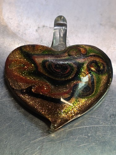 Handmade Art Glass Heart Pendant – Aventurine Swirl – Murano Style