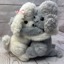 VTG Hugging Poodles 1978 DAKIN Nature Babies Plush Stuffed Animal Grey White Toy