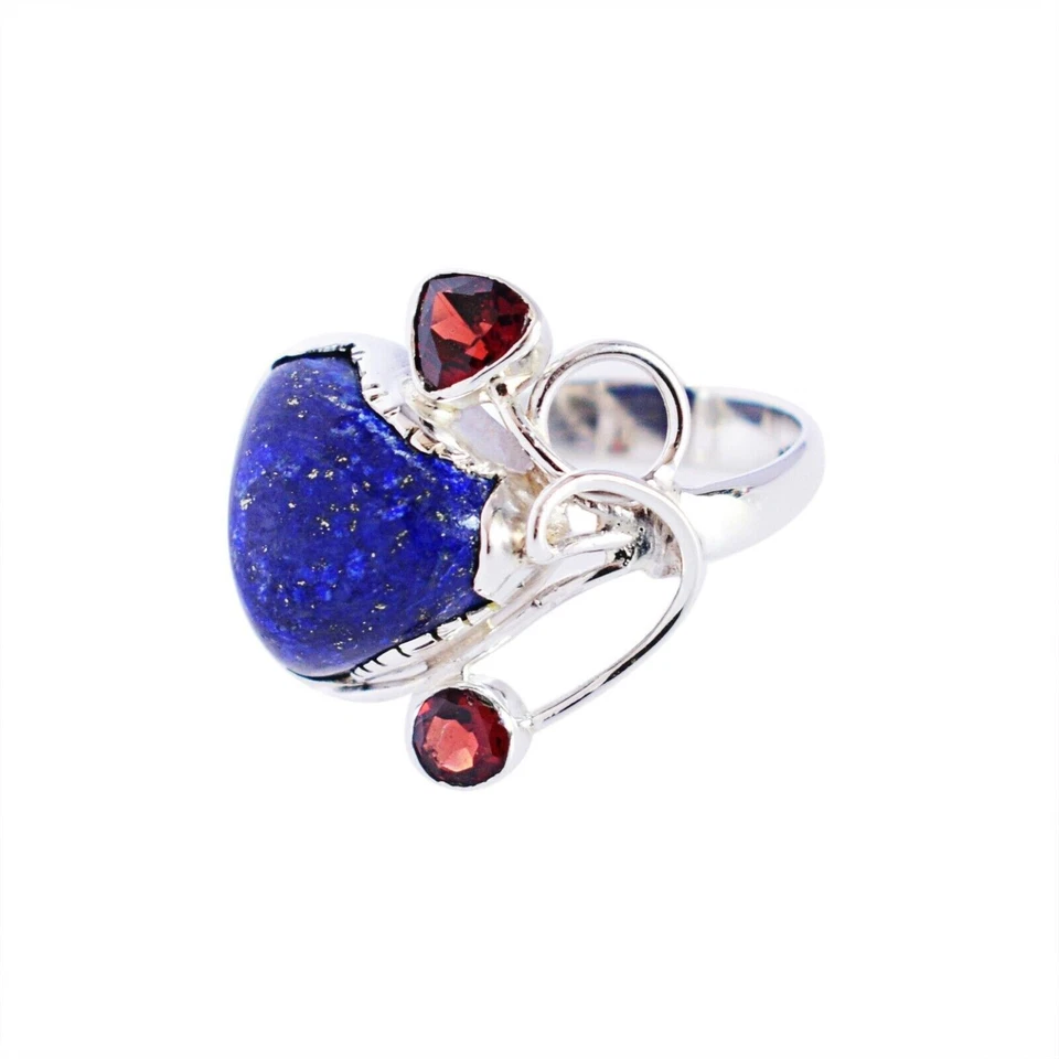 Anello in argento sterling 925 con pietre preziose trilioni di lapislazzuli... - Immagine 2 di 4