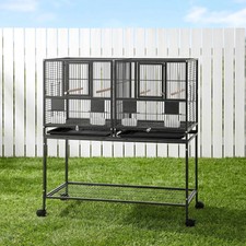 i.Pet 106cm 2-in-1 Bird Cage Aviary with Divider Parrot Budgie Wheels Black