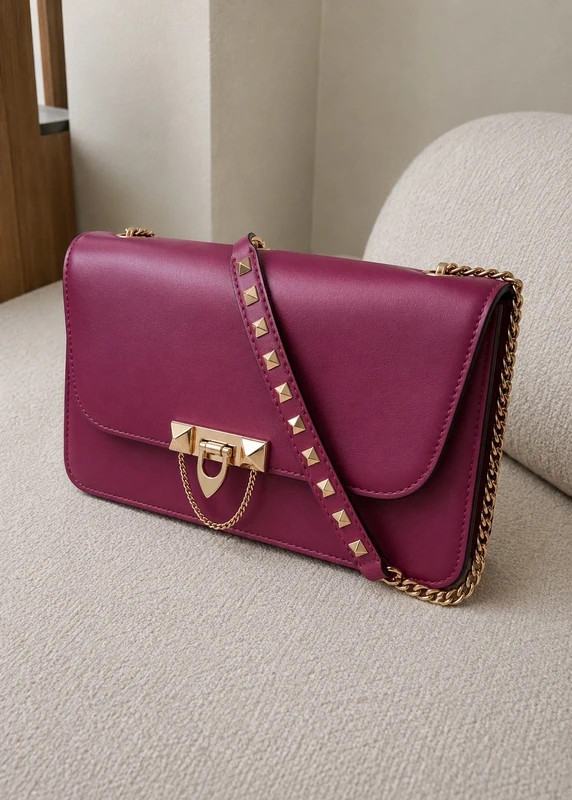 Valentino Garavani - Glam Lock Rockstud Leather Shoulder Bag Magenta Gold Italy