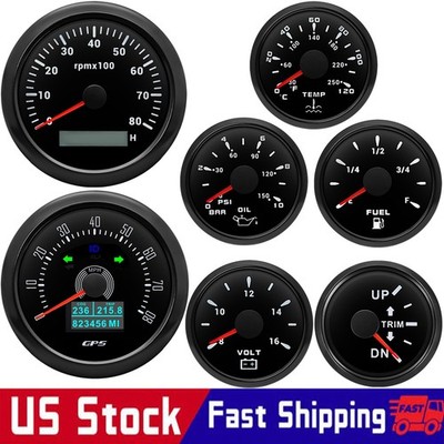 7 Gauge Set 85mm GPS Speedometer 80MPH&Tacho &52mm Fuel/Temp/Oil/Volt/Trim US