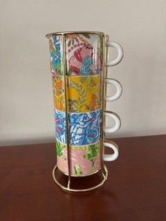 Lilly Pulitzer for Target Stacking Espresso Coffee Tea Mugs Cups w/ Stand Caddy