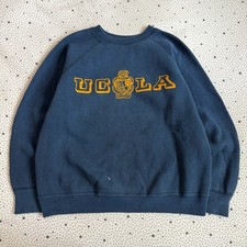 Vintage 1970s UCLA Crewneck Blue/Yellow Gussets Flock College Bruins