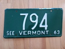 1963 63 VERMONT LICENSE PLATE LOW NUMBER 3 DIGIT