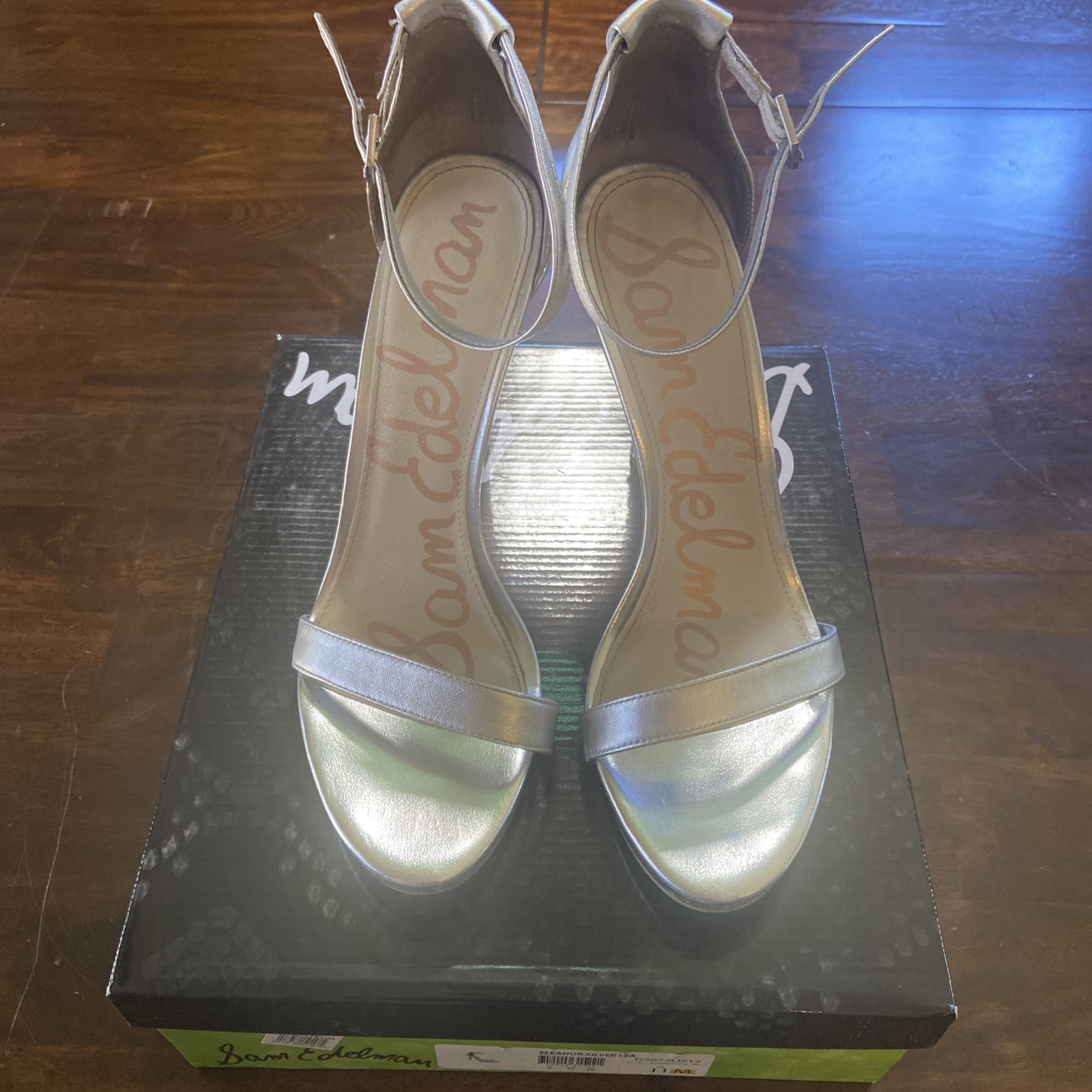 Sam Edelman Eleanor Silver Leather Ankle Strap Platform Stiletto Sandal Sz 11