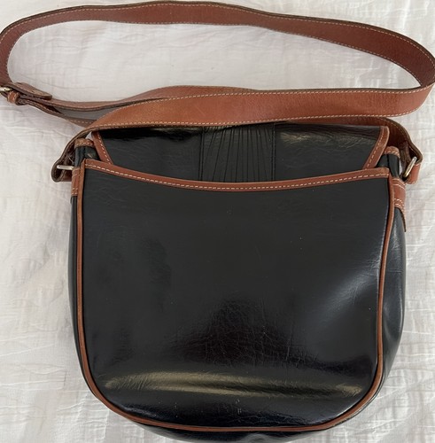 Vintage Andantini Moda Crossbody Bag Italian Leather Black w/Brown Trim 10”, $45 - Photo 2