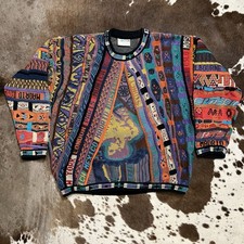 Vintage Coogi 3d Knit  Graphic Sweater Adam Vaporwave Cities Size Large RARE