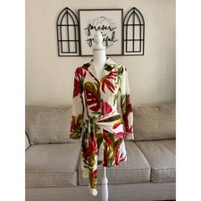 Farm Rio Spring Forest Mini Dress Tropical Leaf Print Wrap Dress Size XS