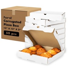 Pizza Boxes 12 x 2 White Corrugated 50 Pack Karat Ventilated Grease-Resistant