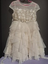 Jana Michelle Girls Lace Party Formal Dress White Floral Tulle Size 5