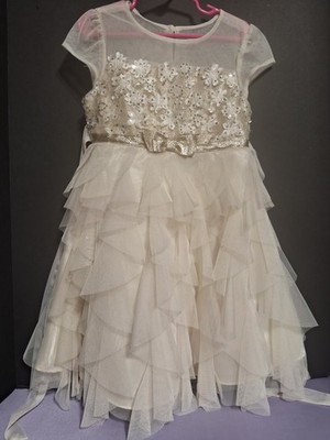 Jana Michelle Girls Lace Party Formal Dress White  Floral Tulle Size 5