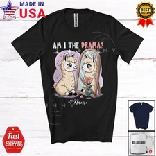Custom Name Am I The Drama; Humorous Llama Checking Mirror; Girls Family T-Shirt