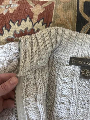 Inis Crafts Irish 100% Merino Wool Cable Knit Fisherman Sweater Size M Tan - Picture 9 of 12