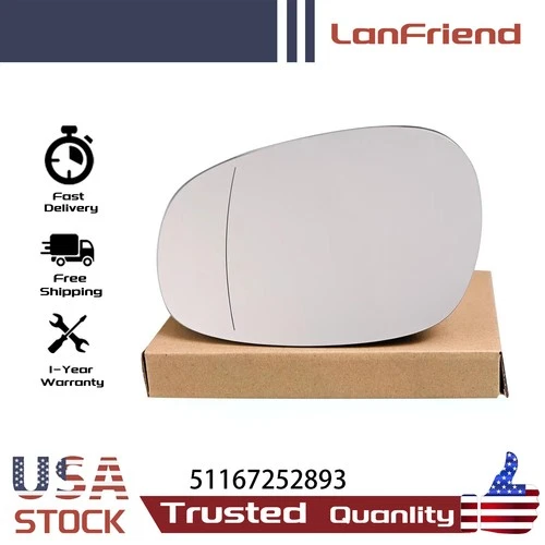 51167252893 Left Side View Mirror Glass Heated Fits for BMW 128i 135i 328i
