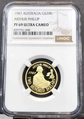 1987 AUSTRALIA GOLD 200 DOLLARS ARTHUR PHILLIP NGC PF 69 ULTRA CAMEO RARE PROOF
