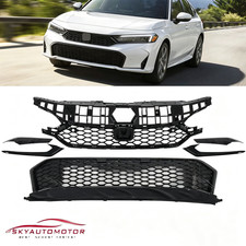 Front Upper Lower Grille and Bumper Trim Gloss Black For Honda Civic 2025-2026