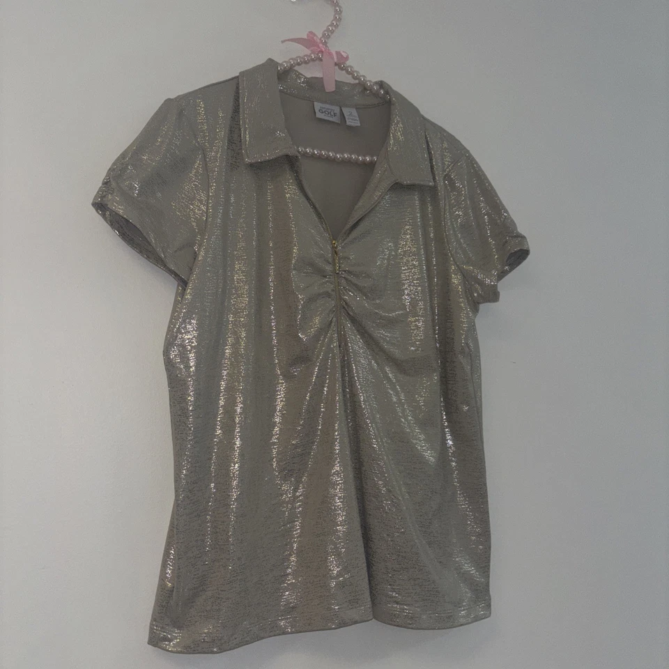 Camisa de golf Zenergy para mujer talla Lg 2 adelgazante elegante atuendo de campo deportiva estrás Foto 3 de 4