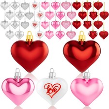 36Pcs Valentines Day Decor Heart Ornaments Classic Red Pink Silver Red white