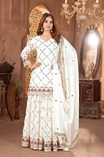 Stunning Heavy Chinnon White Top Palazzo With Dupatta For Women Party Wear
