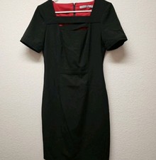 Andrew Marc New York Sz 4 Little Black Dress Short Sleeve Red Lined Cutouts Fit
