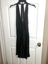 Vintage VICTORIA'S SECRET Gold Label Black Silk Halter Open Back Dress Gown Sz L