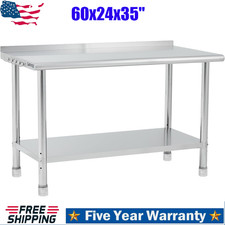 60'' x 24'' Stainless Steel Table for Prep & Work with Backsplash for Kitchen