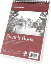 Bachmore Sketchpad 9X12 Inch (68Lb/100G), 100 Sheets of TOP Spiral Bound Sketch 