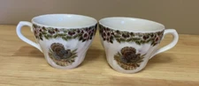 2 Flat Cup Thanksgiving Churchill Turkey Myott Factory Illustration England