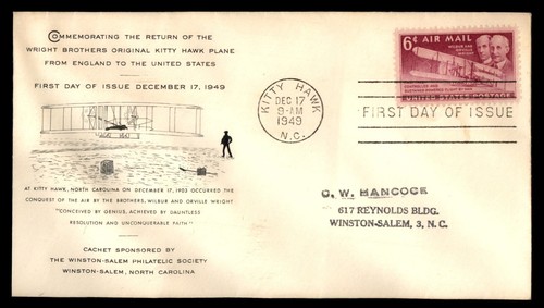 MayfairStamps US FDC 1949 North Carolina 6 Cent Air Mail Oliver & Wilber Wright