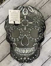 AKCAM Sugar Skull In Black & Silver 8”x6” Small Serving Dish New