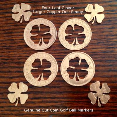 Cut Coin Golf Ball Marker Lucky Four Leaf Clover Good Luck Golfers AU NZ Penny