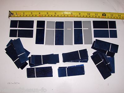 45 1'' x 3'' solar cells .5 V x  .5 A  = 9  watt panel  using 36  great mini panel