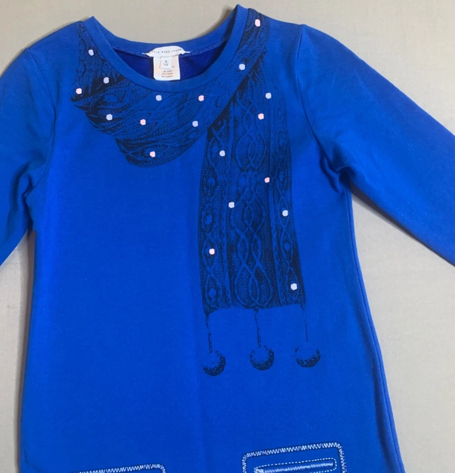 Little Marc Jacobs Girl Blue Scarf and Pockets Detail Cotton Dress Size 6 114 - Image 2 of 4
