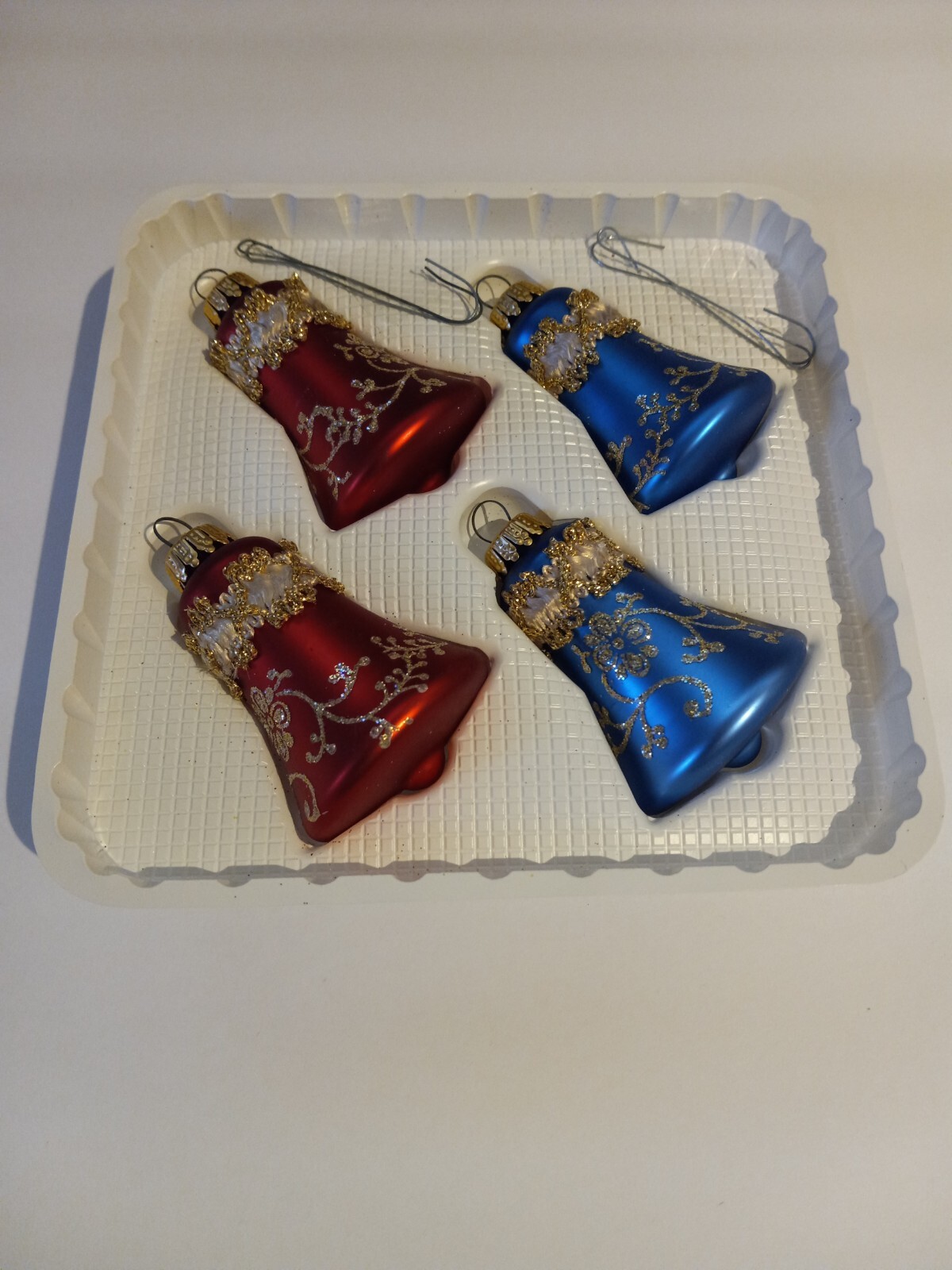 Christmas By Krebs Hand Decorated Glass Bell With Crowns Red Blue