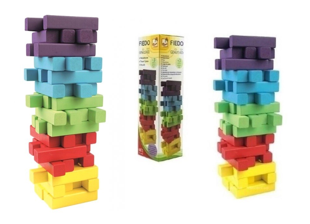 Torre colorata traballante marca Bino vintage tipo Jenga 60 pezzi cm 25x7x7