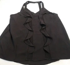 Doe & Rae Top Womens Medium Black Sleeveless Mesh Ruffle New
