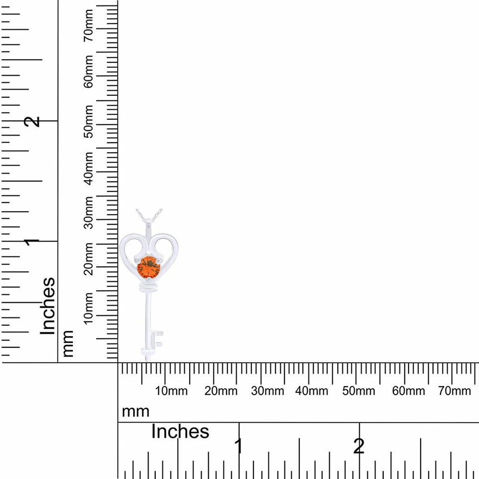 心形钥匙吊坠项链模拟黄水晶 14k 镀白金 925 银 — 第 4/4 张图片