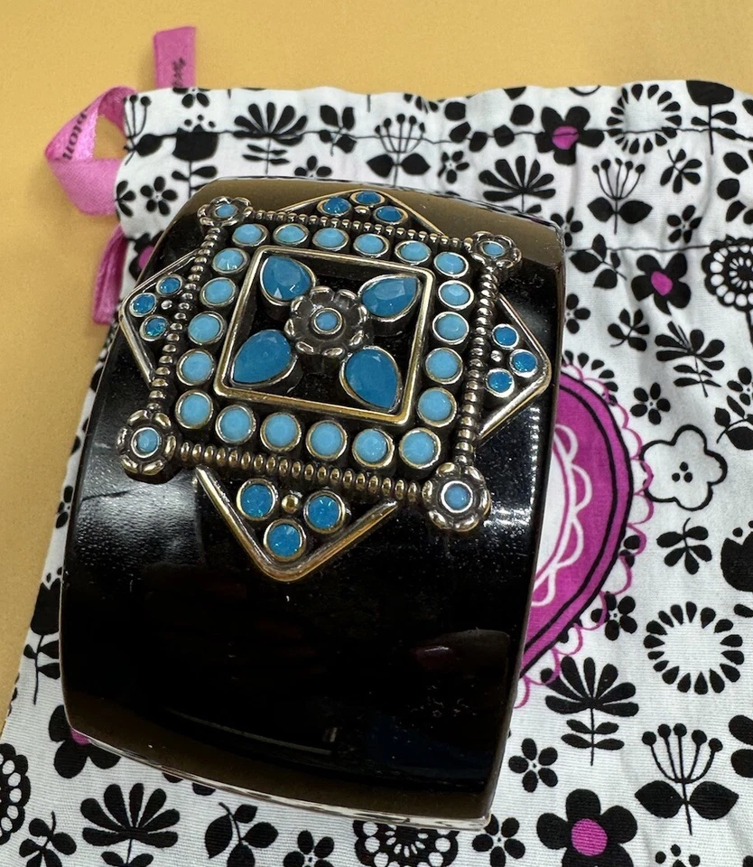 Brighton Hinged  black cuff with turquoise and blue stone accents magnetic - Image 3 of 4