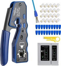 RJ45 Crimp Tool Kit Pass Thru Ethernet Crimper for Cat5E Cat6 Cat6A 8P8C Modular
