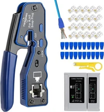 RJ45 Crimp Tool Kit Pass Thru Ethernet Crimper for Cat5E Cat6 Cat6A 8P8C Modular