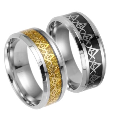 Stainless Stee Freemason Masonic Ring Band Men's Punk Rock Biker Jewelry Gift