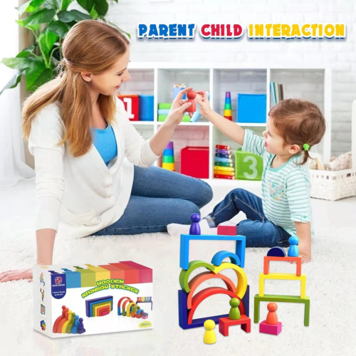 Wooden Toys Rainbow Stacking Blocks-Montessori Toys Building Blocks for Toddler - Picture 3 of 6