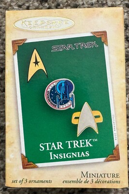 NEW 2004 Hallmark set of 3 Mini STAR TREK INSIGNIAS - Metal