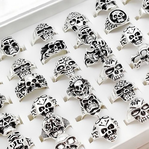 20pcs Skull Rings For Men and Women Punk Style Jewelry Silver Gold Colors - Picture 7 of 11