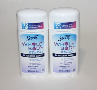 LOT (2) SECRET WHOLE BODY COMPLETELY CLEAN SENSITIVE DEODORANT DRY SOLID 2.4 OZ
