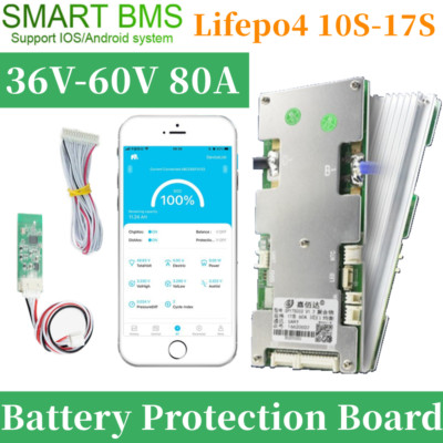 JBD Lifepo4 10S-17S 36V-60V 80A Smart BMS Battery Protection Board w/Balance