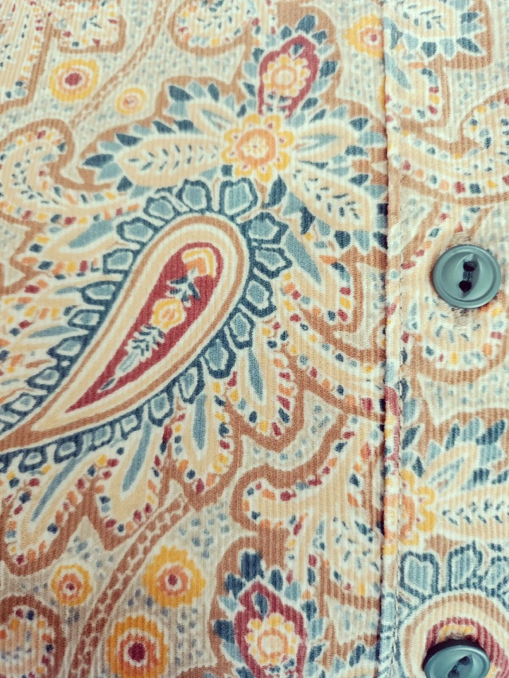 Camisa Woolrich Mujer XL Aqua Multi Paisley Algodón Pana Manga Larga Botones Foto 2 de 4