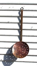 Vntg Antique Hand Forged Cast Iron Metal Copper Country Skimmer Strainer