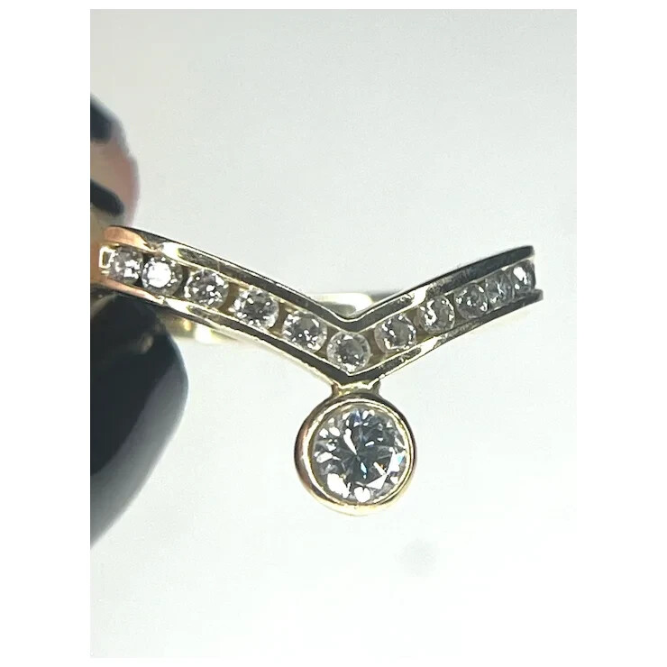 14k Diamond Chevron V Ring - Stackable - image 3